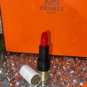 Hermes Mini Red lipstick White and Gold Lipstick